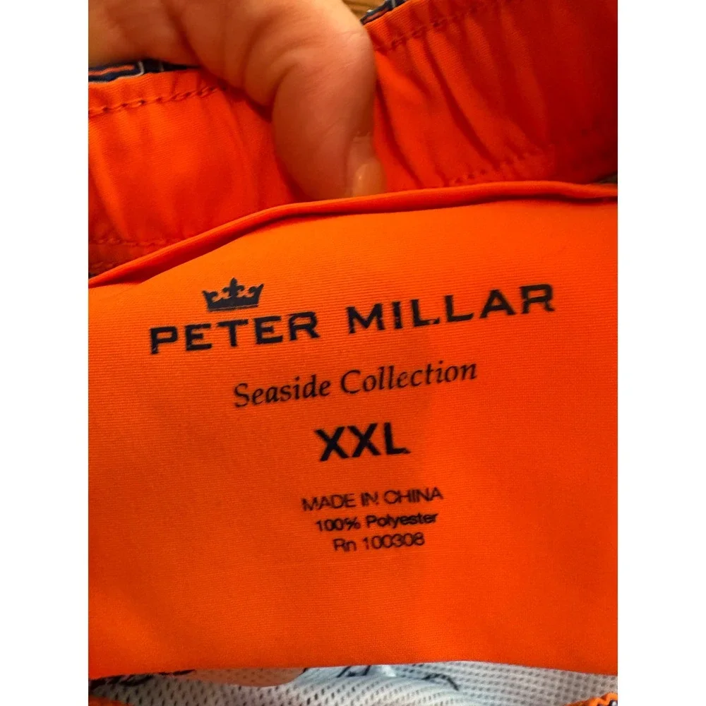 Peter Millar Seaside Collection Blue Orange Geometric Swim Trunks Mens XXL‎